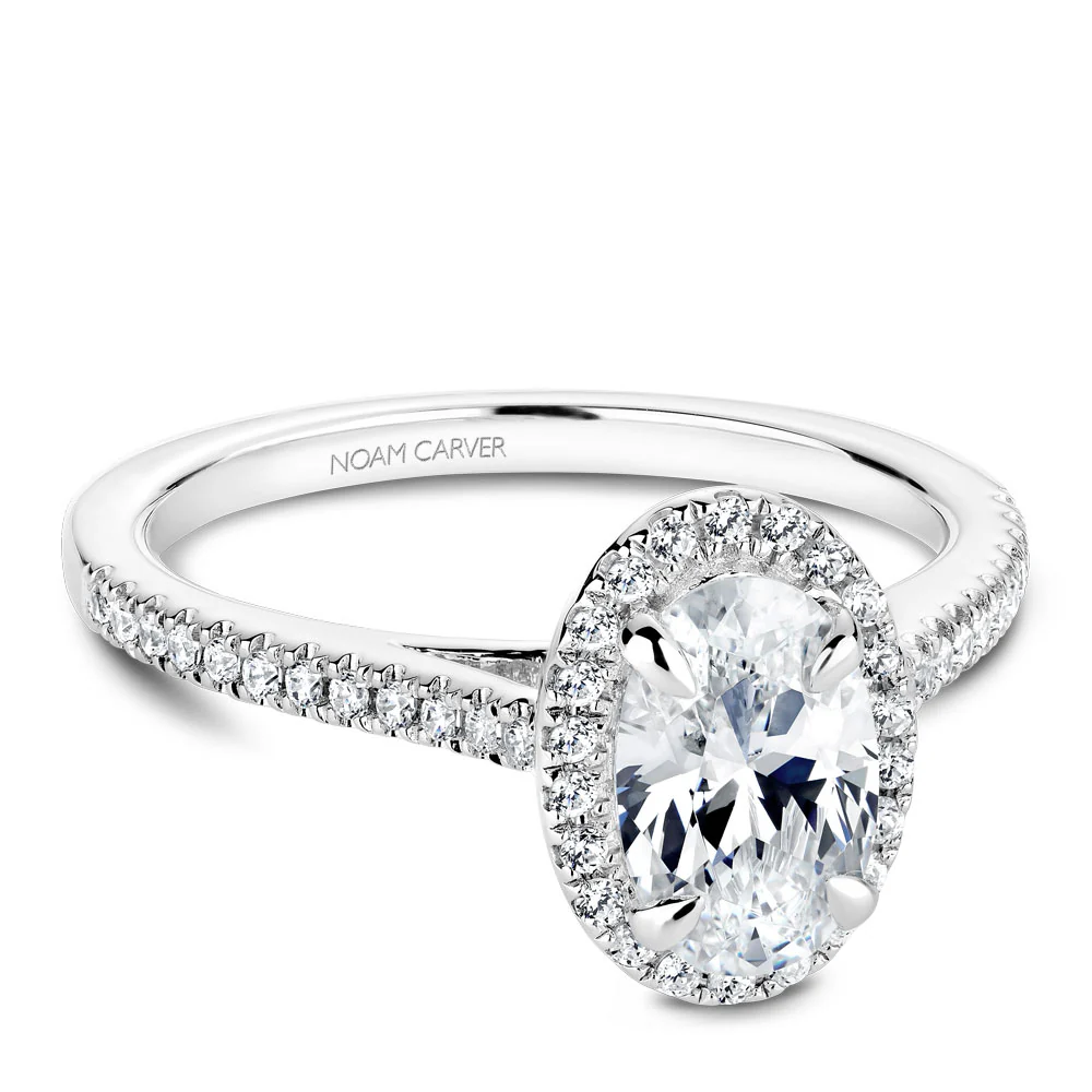 Noam Carver White Gold Diamond Engagement Ring Setting with Oval Center Stone and Halo (0.23 CTW) - Image 2