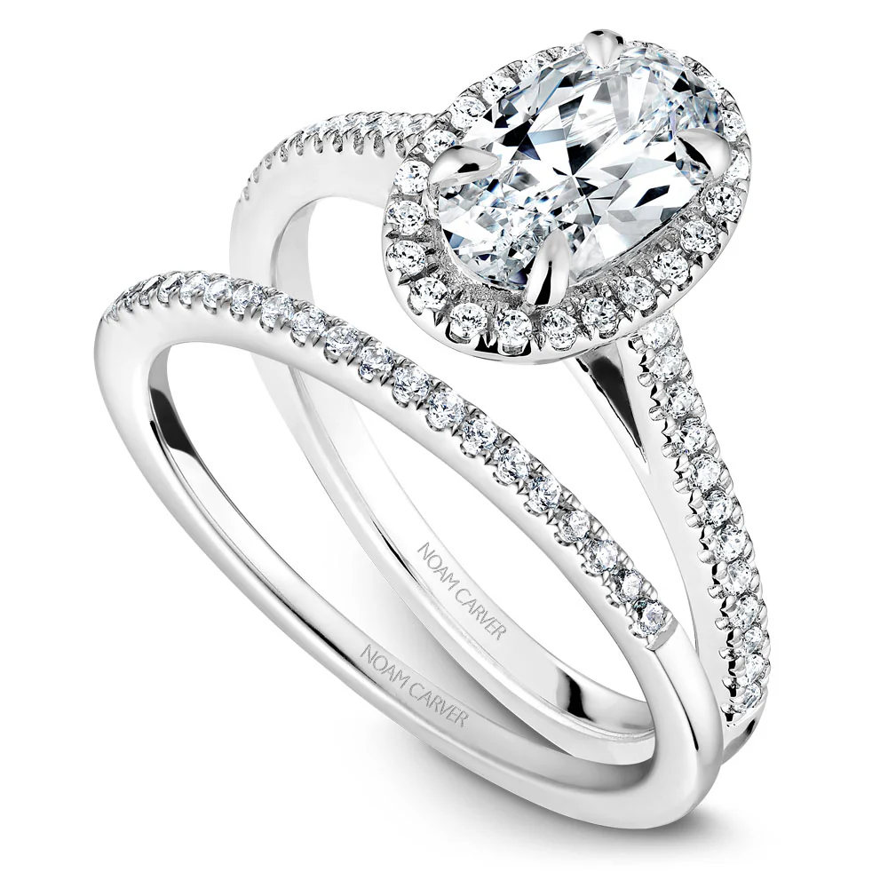Noam Carver White Gold Diamond Engagement Ring Setting with Oval Center Stone and Halo (0.23 CTW) - Image 4