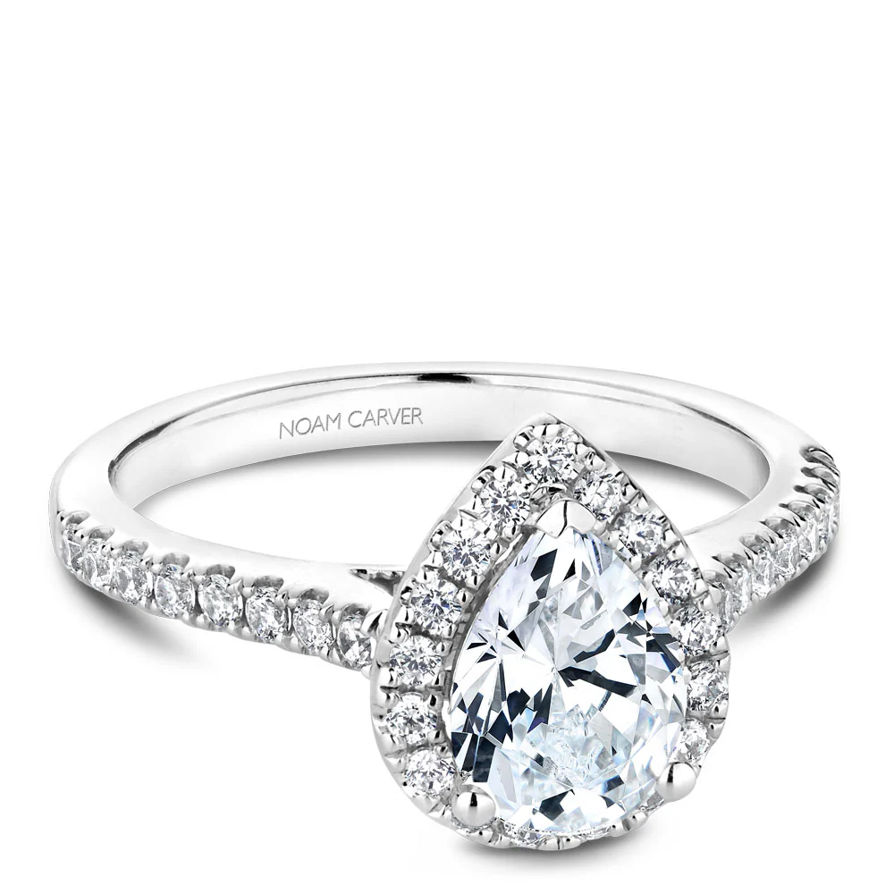 Noam Carver White Gold Diamond Engagement Ring Setting with Pear Center Stone and Halo (0.39 CTW) - Image 2