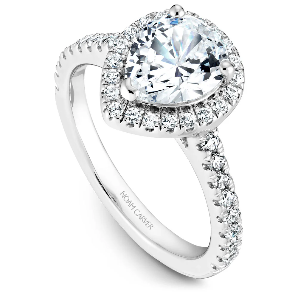 Noam Carver White Gold Diamond Engagement Ring Setting with Pear Center Stone and Halo (0.45 CTW)