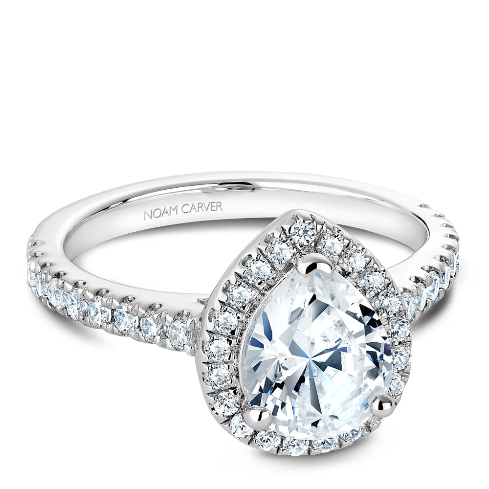 Noam Carver White Gold Diamond Engagement Ring Setting with Pear Center Stone and Halo (0.45 CTW) - Image 2