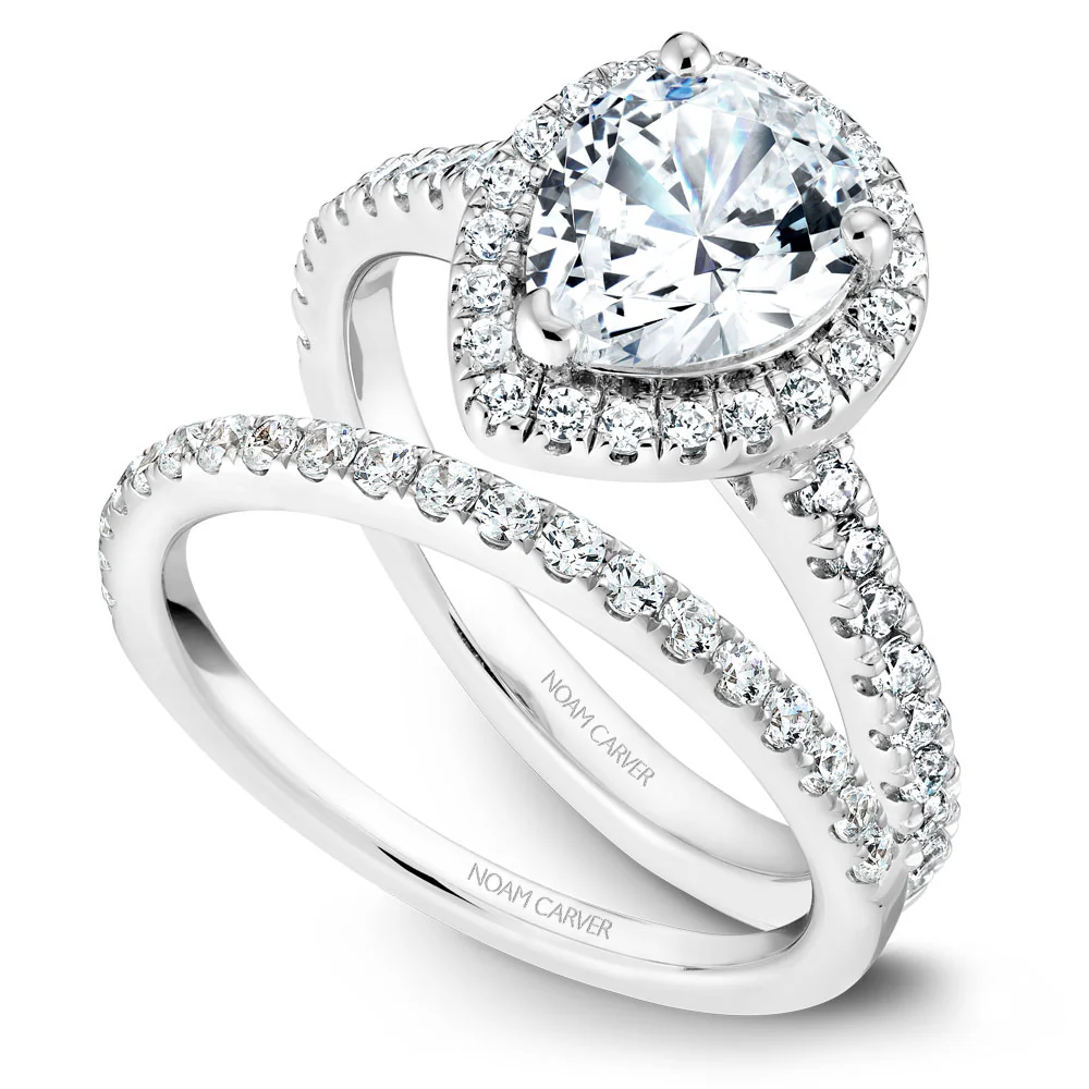 Noam Carver White Gold Diamond Engagement Ring Setting with Pear Center Stone and Halo (0.45 CTW) - Image 4