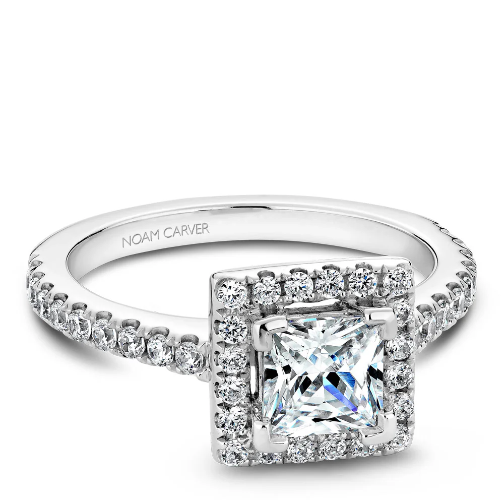 Noam Carver White Gold Diamond Engagement Ring Setting with Princess Center Stone and Halo (0.50 CTW) - Image 2
