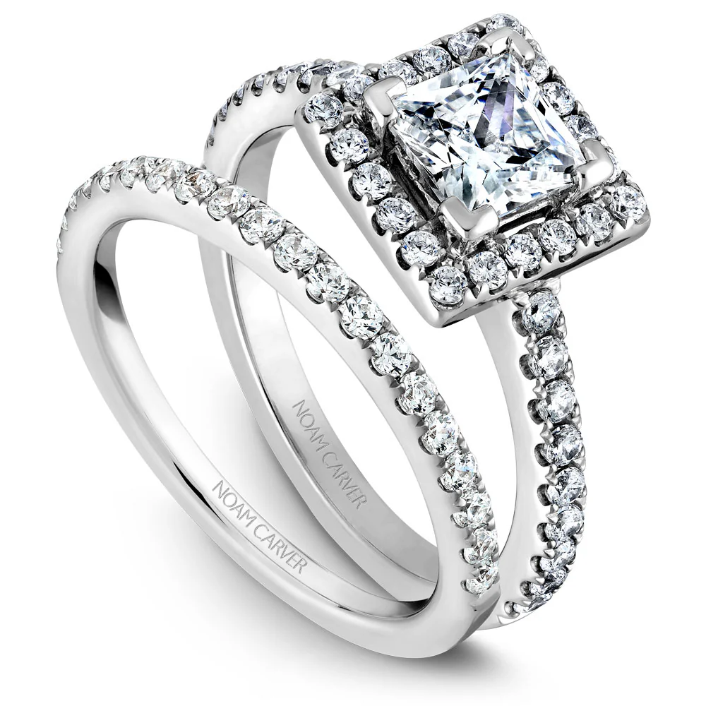 Noam Carver White Gold Diamond Engagement Ring Setting with Princess Center Stone and Halo (0.50 CTW) - Image 3