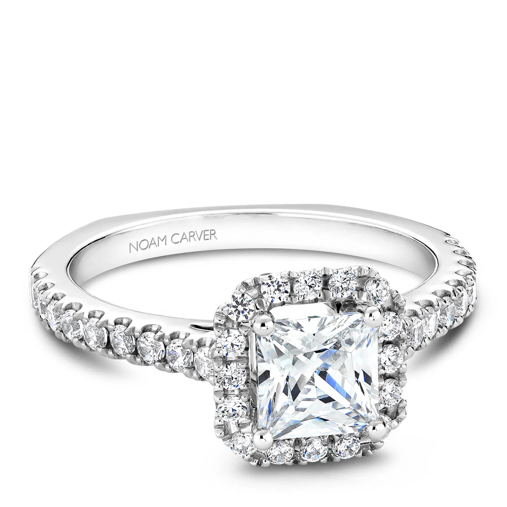 Noam Carver White Gold Diamond Engagement Ring Setting with Princess Center Stone and Halo (0.55 CTW) - Image 2