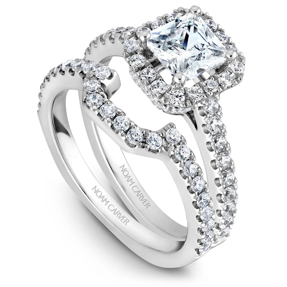 Noam Carver White Gold Diamond Engagement Ring Setting with Princess Center Stone and Halo (0.55 CTW) - Image 4
