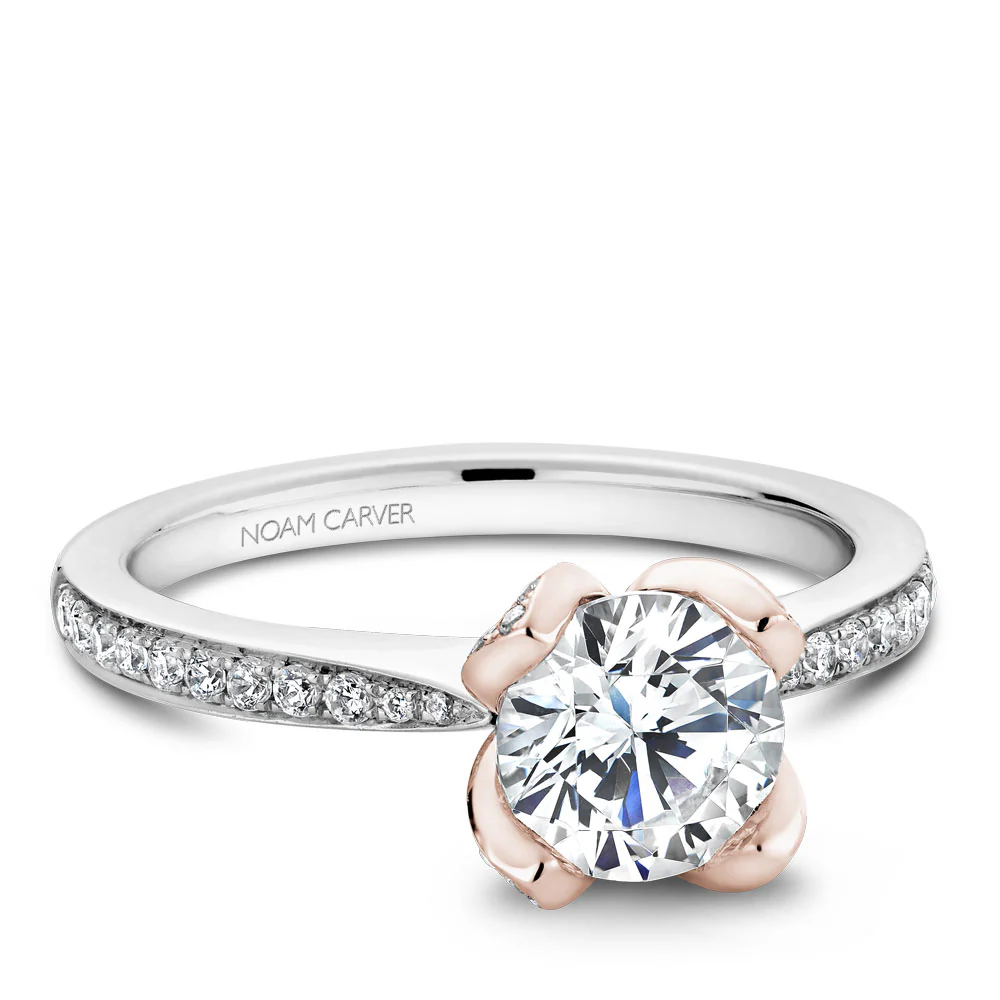 Noam Carver White Gold Diamond Engagement Ring Setting with Rose Gold Flower Crown (0.31 CTW) - Image 2