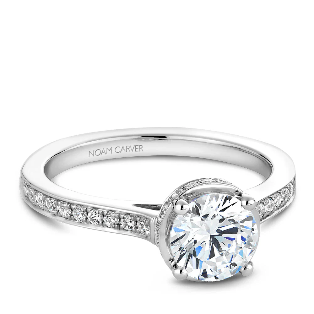 Noam Carver White Gold Diamond Euro Shank Engagement Ring Setting with Diamond Accents (0.28 CTW) - Image 2