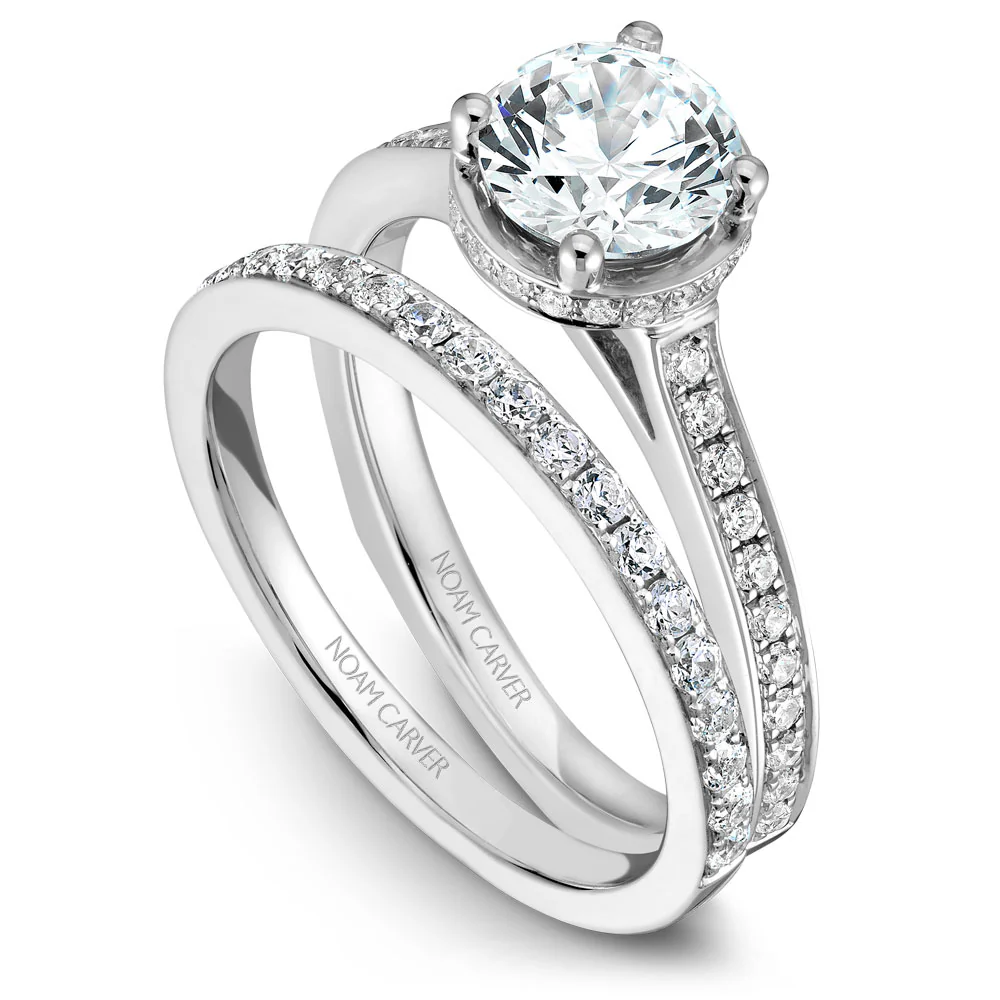 Noam Carver White Gold Diamond Euro Shank Engagement Ring Setting with Diamond Accents (0.28 CTW) - Image 4
