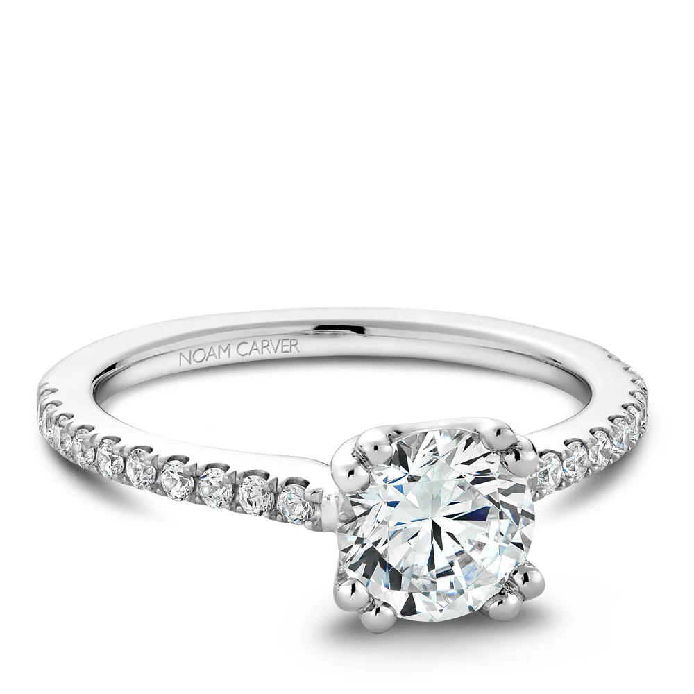 Noam Carver White Gold Double Pronged Solitaire Engagement Ring Setting with Diamonds (0.25 CTW) - Image 2