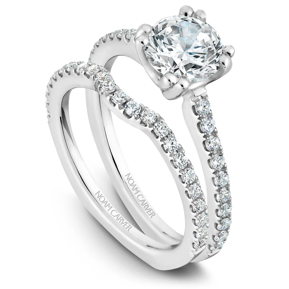 Noam Carver White Gold Double Pronged Solitaire Engagement Ring Setting with Diamonds (0.25 CTW) - Image 4