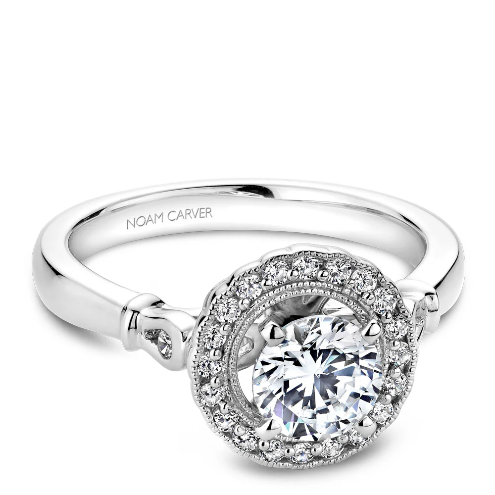 Noam Carver White Gold Engagement Ring Setting with Diamond and Milgrain Halo (0.22 CTW) - Image 2
