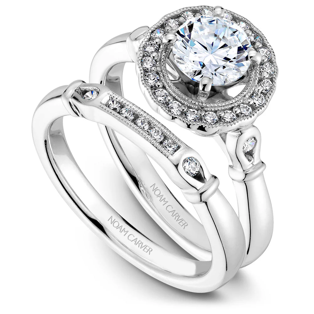 Noam Carver White Gold Engagement Ring Setting with Diamond and Milgrain Halo (0.22 CTW) - Image 4