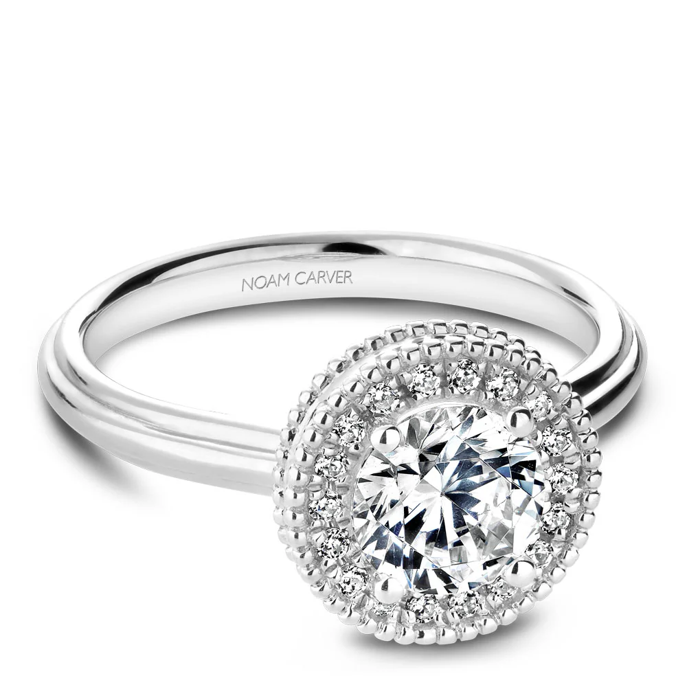 Noam Carver White Gold Engagement Ring Setting with Diamond Halo and Milgrain (0.11 CTW) - Image 2