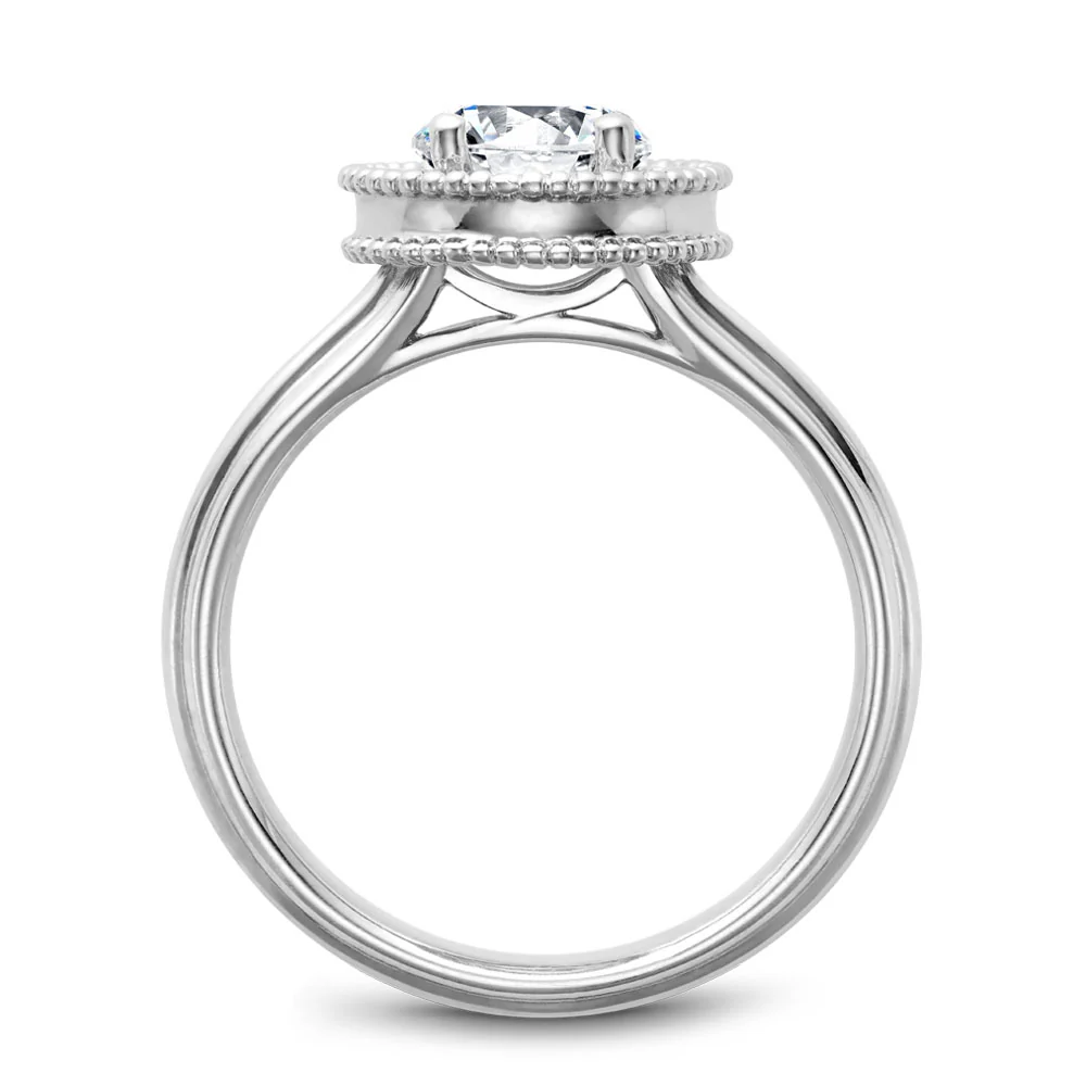 Noam Carver White Gold Engagement Ring Setting with Diamond Halo and Milgrain (0.11 CTW) - Image 3