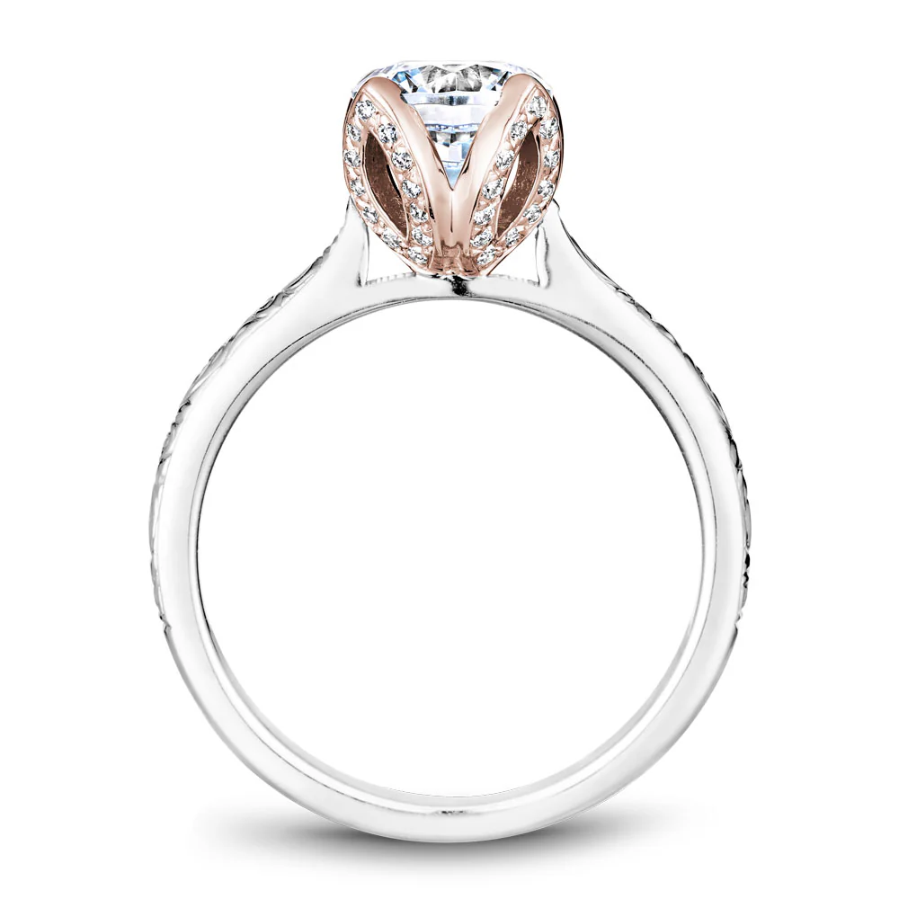 Noam Carver White Gold Engagement Ring Setting with Floral Engravings and Rose Gold Crown (0.17 CTW) - Image 3