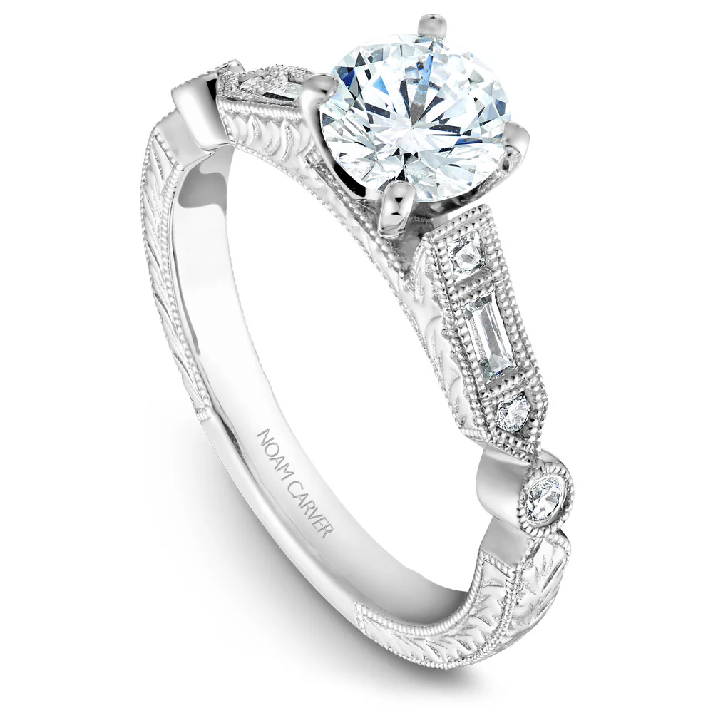 Noam Carver White Gold Engagement Ring Setting with Milgrain Emeralds and Dots (0.22 CTW)