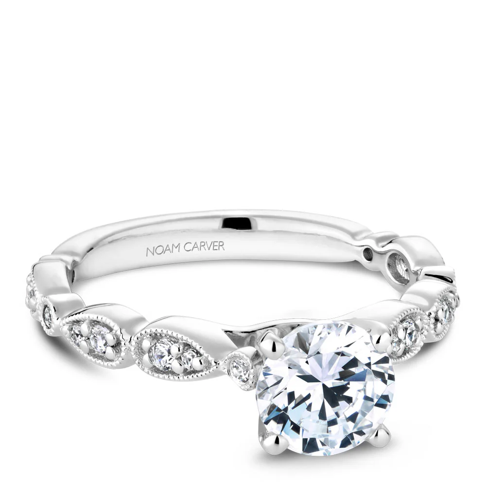 Noam Carver White Gold Engagement Ring Setting with Milgrain Pear and Dot (0.14 CTW) - Image 2