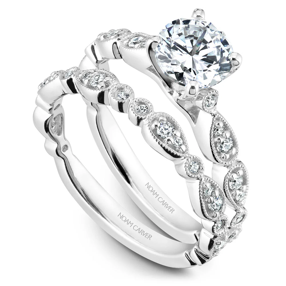 Noam Carver White Gold Engagement Ring Setting with Milgrain Pear and Dot (0.14 CTW) - Image 4