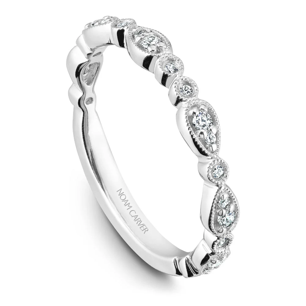 Noam Carver White Gold Engagement Ring Setting with Milgrain Pear and Dot (0.14 CTW) - Image 5