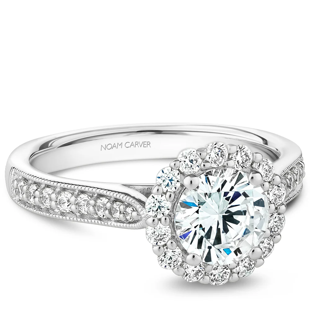 Noam Carver White Gold Floral Halo Diamond Engagement Ring Setting (0.48 CTW) - Image 2