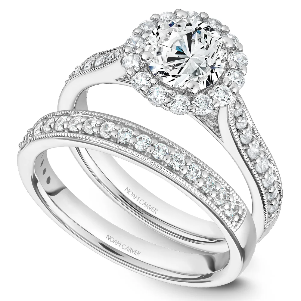 Noam Carver White Gold Floral Halo Diamond Engagement Ring Setting (0.48 CTW) - Image 4