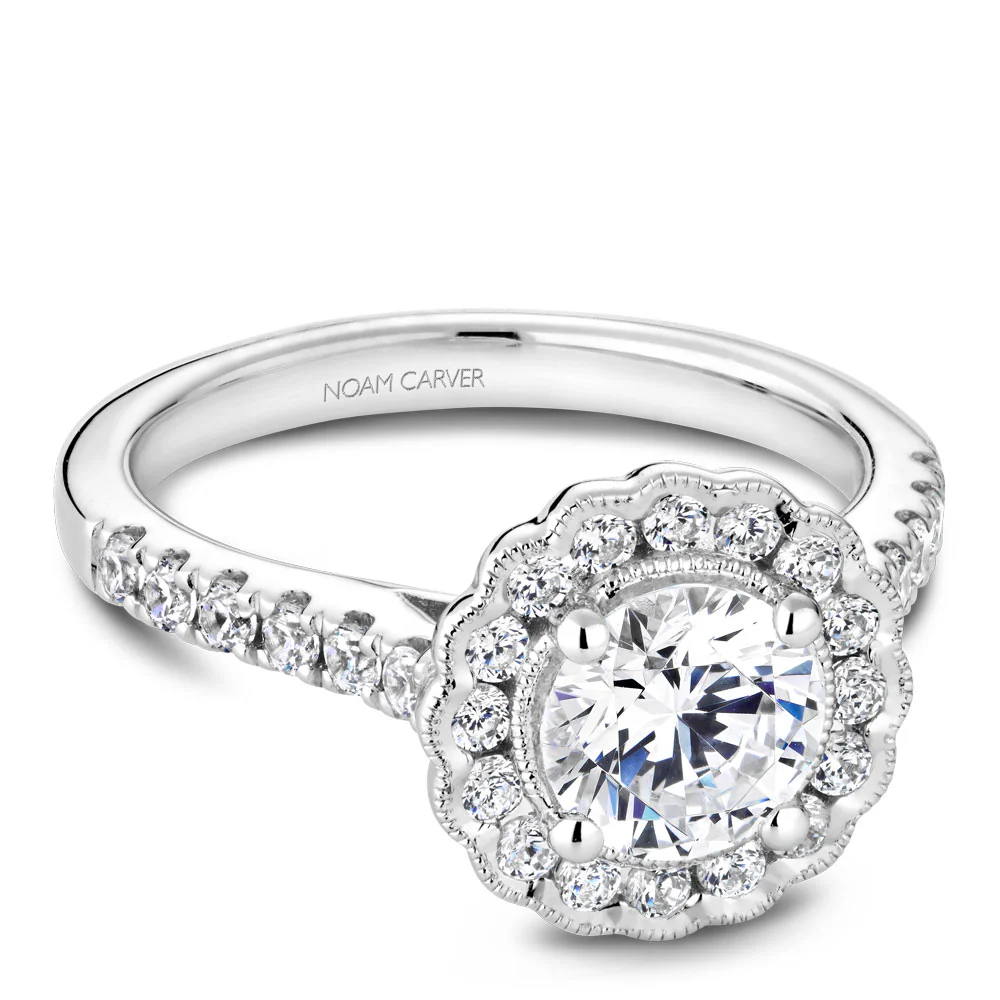 Noam Carver White Gold Floral Halo Engagement Ring Setting (0.59 CTW) - Image 2