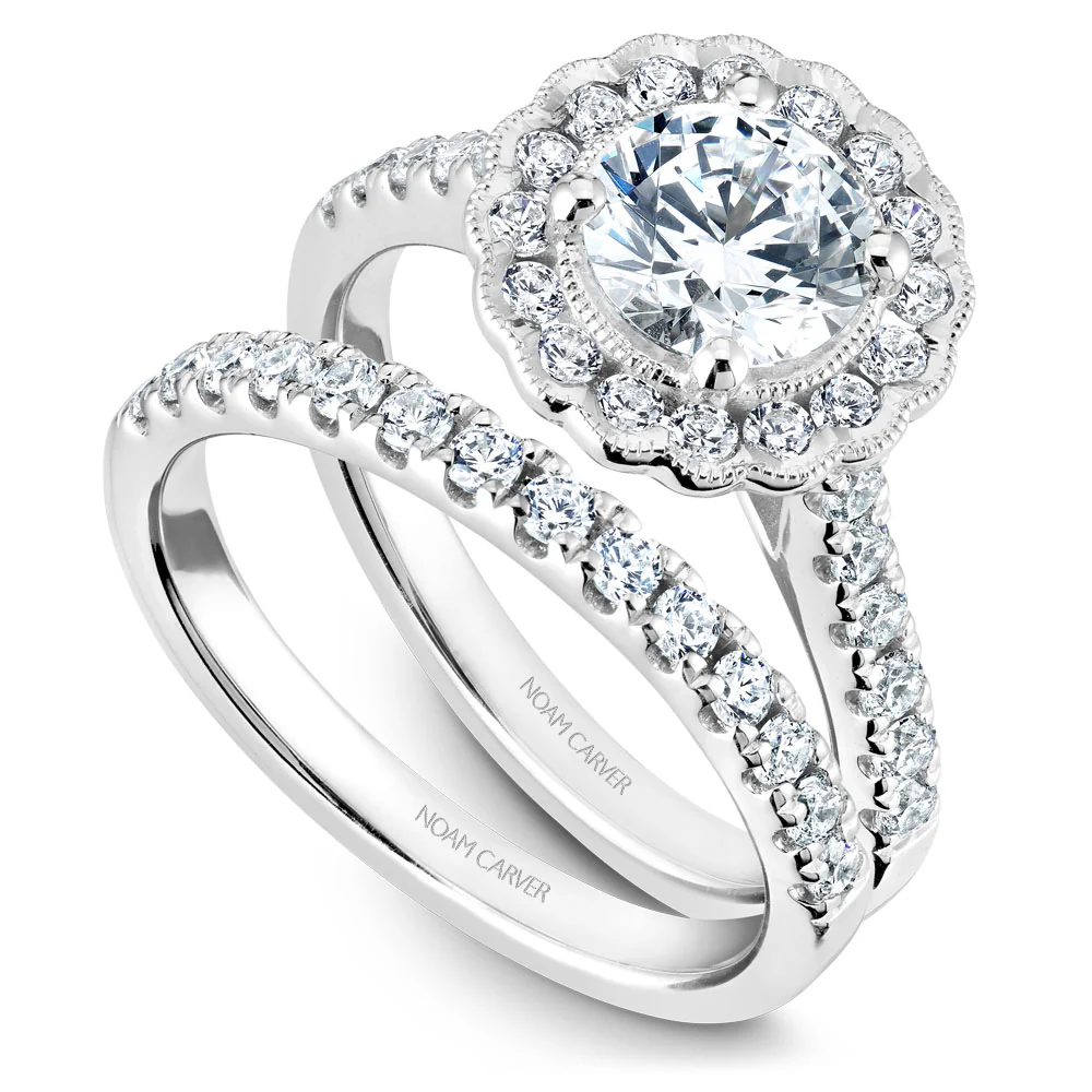 Noam Carver White Gold Floral Halo Engagement Ring Setting (0.59 CTW) - Image 4