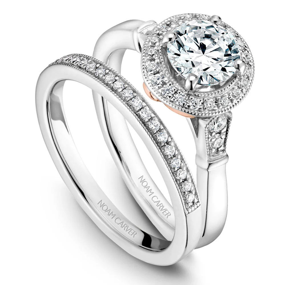 Noam Carver White Gold Halo Diamond Engagement Ring Setting with Accent Diamonds (0.16 CTW) - Image 4