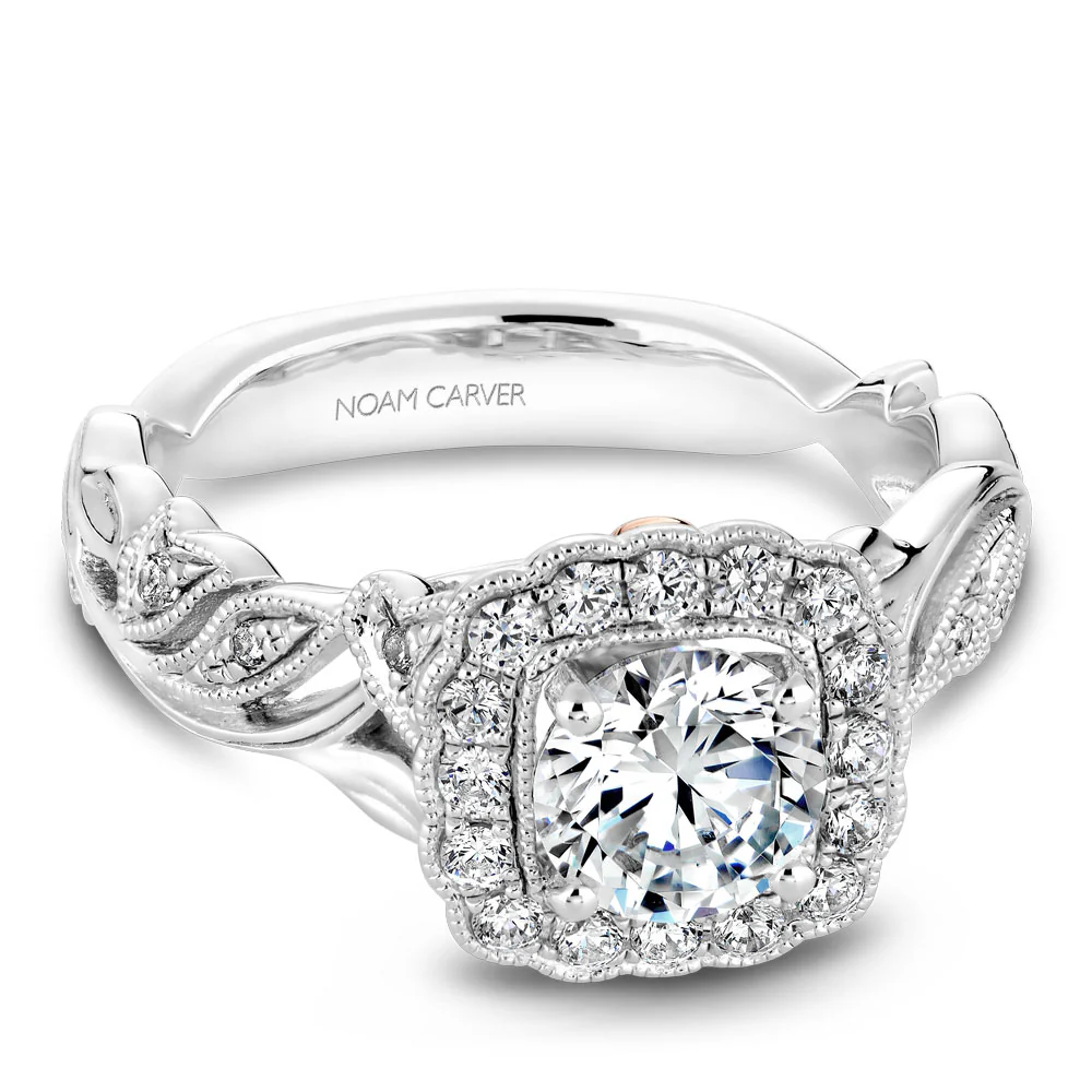 Noam Carver White Gold Halo Diamond Engagement Ring Setting with Floral Shank (0.30 CTW) - Image 2