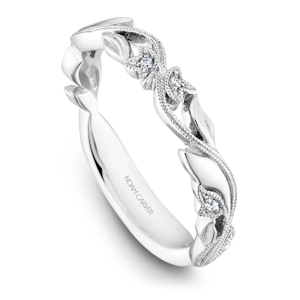 Noam Carver White Gold Halo Diamond Engagement Ring Setting with Floral Shank (0.30 CTW) - Image 5
