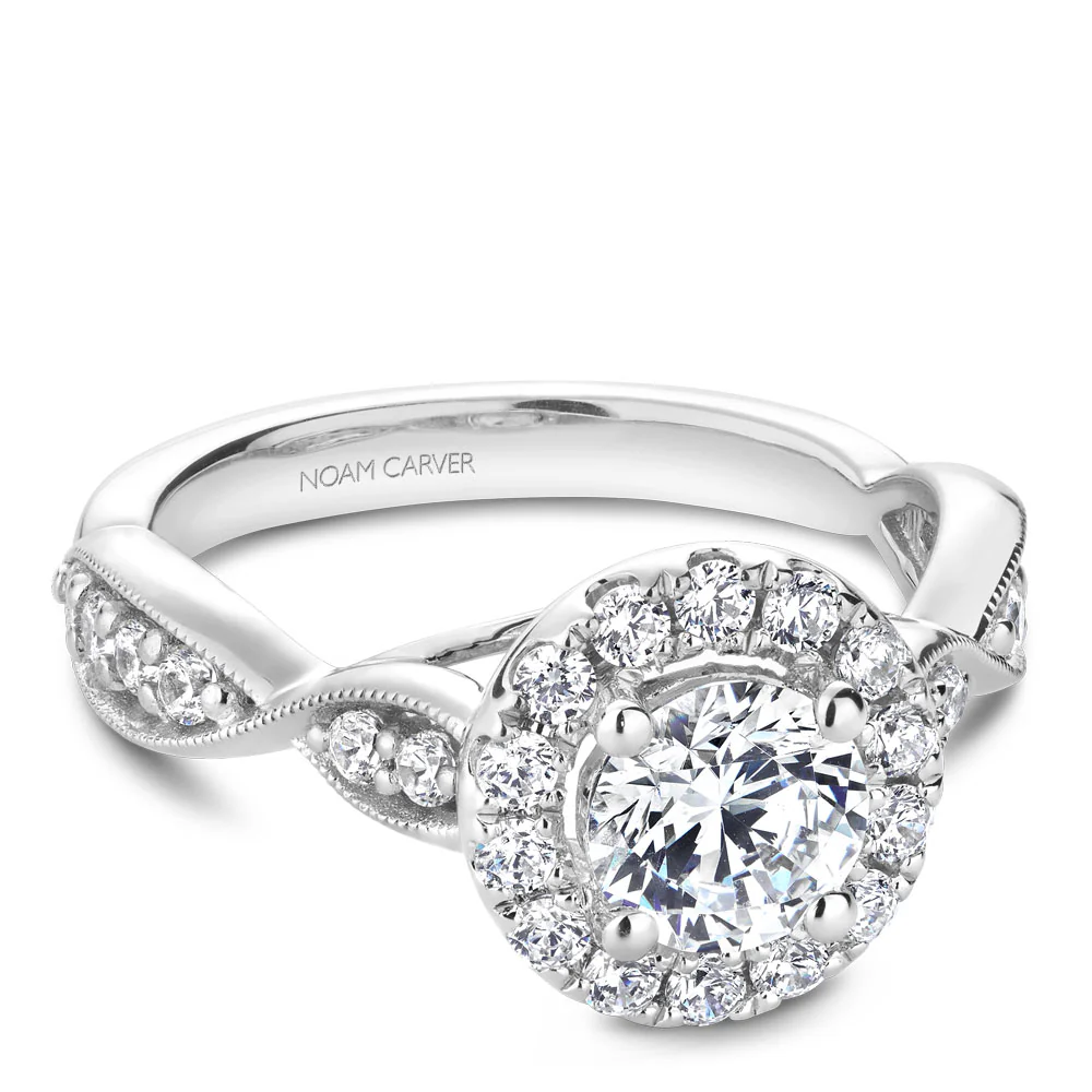 Noam Carver White Gold Halo Engagement Ring Setting with Twist Shank (0.55 CTW) - Image 2