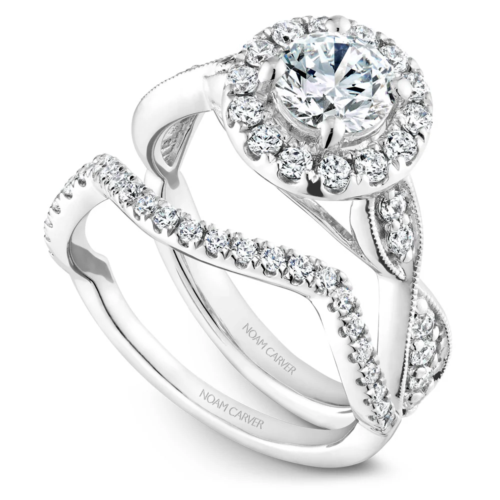 Noam Carver White Gold Halo Engagement Ring Setting with Twist Shank (0.55 CTW) - Image 4