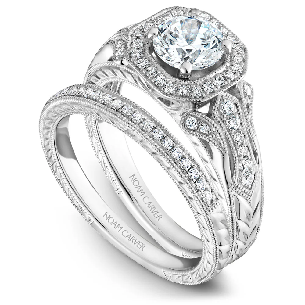 Noam Carver White Gold Intricate Vintage Diamond Engagement Ring Setting with Milgrain (0.27 CTW) - Image 4