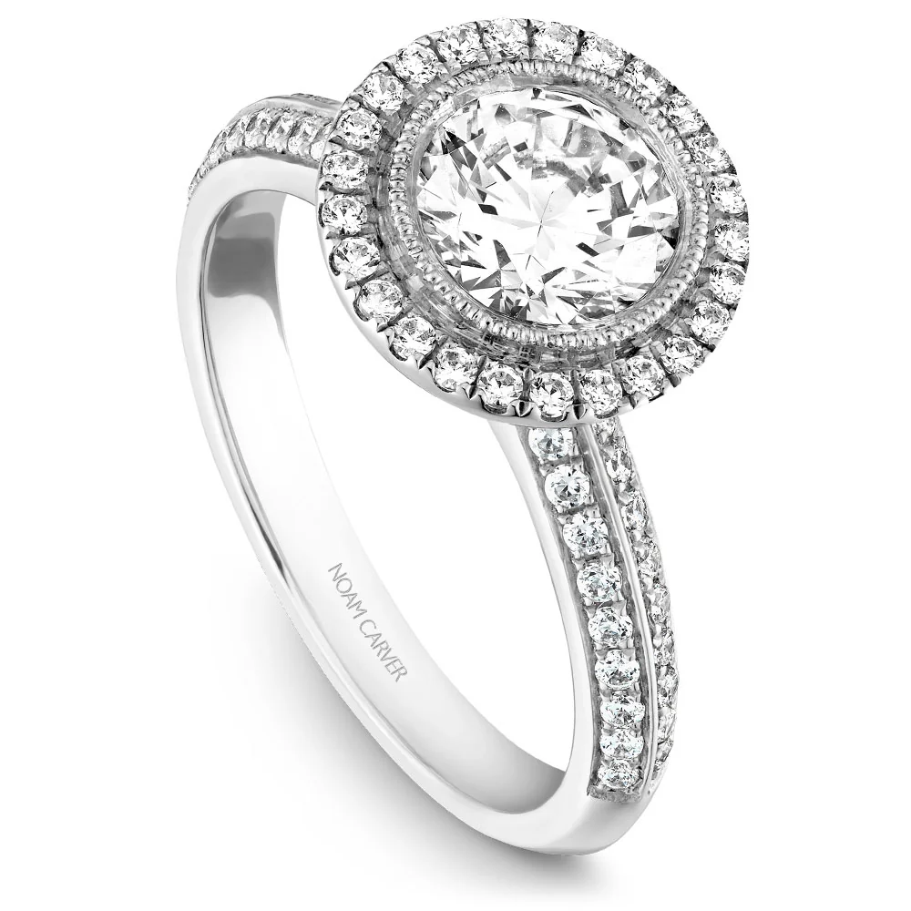 Noam Carver White Gold Knife Edge Diamond Engagement Ring Setting with Halo (0.42 CTW)