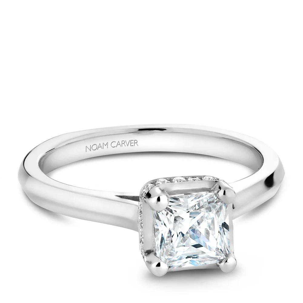 Noam Carver White Gold Knife Edge Euro Shank Engagement Ring Setting with Princess Center Stone (0.10 CTW) - Image 2