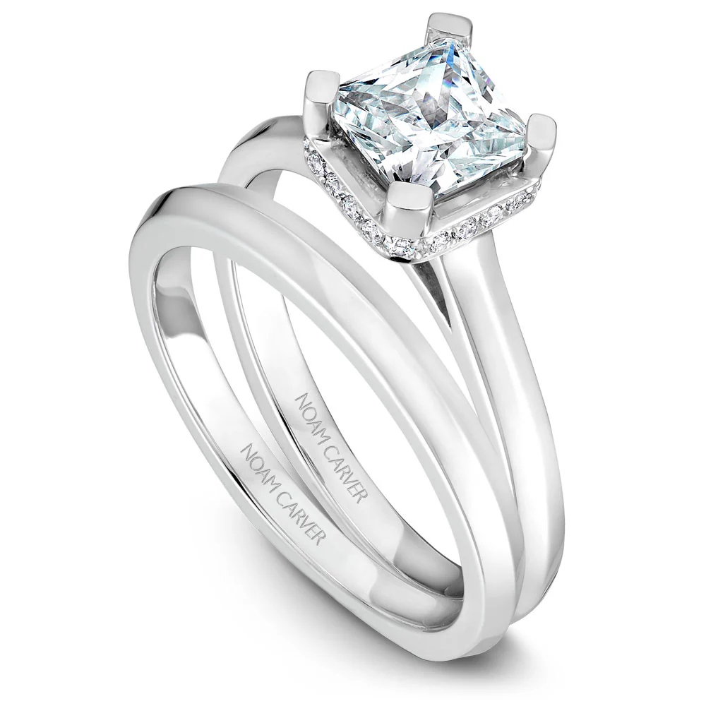 Noam Carver White Gold Knife Edge Euro Shank Engagement Ring Setting with Princess Center Stone (0.10 CTW) - Image 4