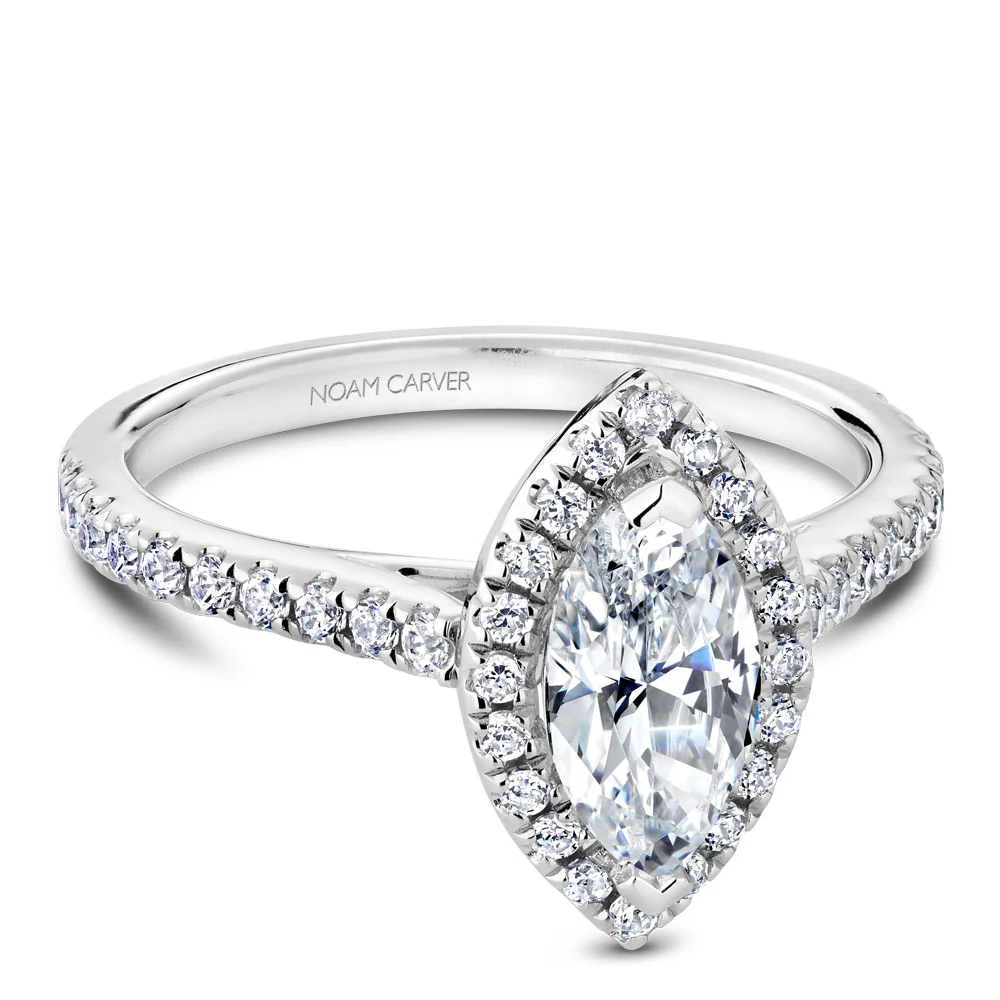 Noam Carver White Gold Marquise Diamond Engagement Ring Setting with Halo (0.41 CTW) - Image 2