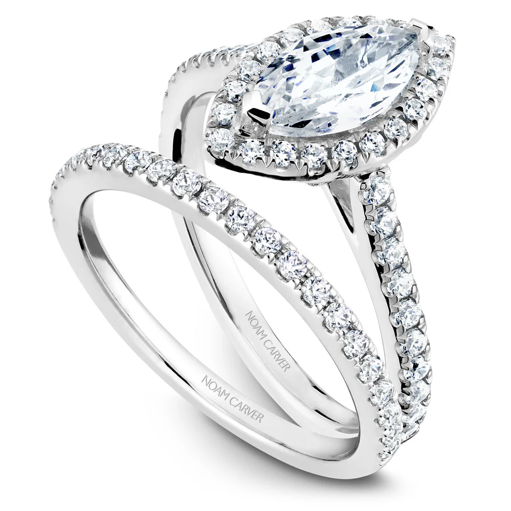 Noam Carver White Gold Marquise Diamond Engagement Ring Setting with Halo (0.41 CTW) - Image 4