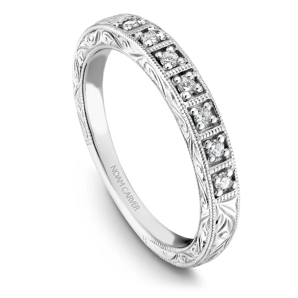 Noam Carver White Gold Milgrain and Carved Shank Diamond Engagement Ring Setting (0.14 CTW) - Image 4