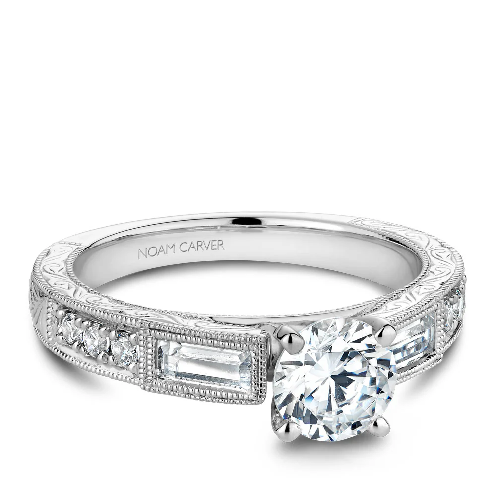 Noam Carver White Gold Milgrain Baguettes and Rounds Engagement Ring Setting (0.40 CTW) - Image 2