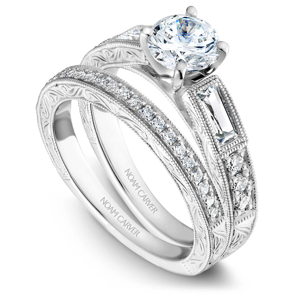 Noam Carver White Gold Milgrain Baguettes and Rounds Engagement Ring Setting (0.40 CTW) - Image 3