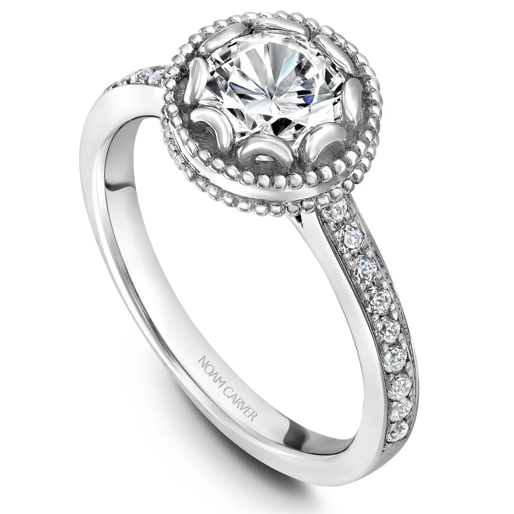 Noam Carver White Gold Milgrain Bezel Halo Engagement Ring Setting (0.20 CTW)