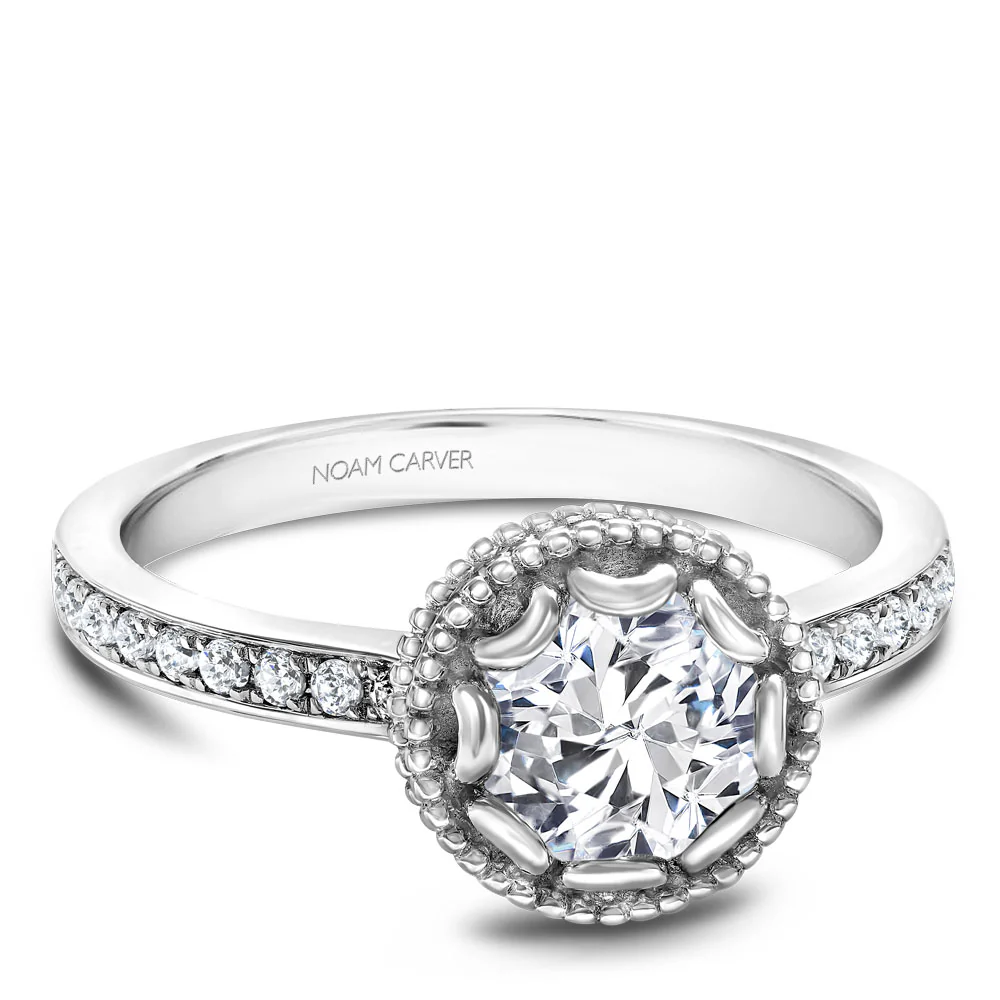 Noam Carver White Gold Milgrain Bezel Halo Engagement Ring Setting (0.20 CTW) - Image 2