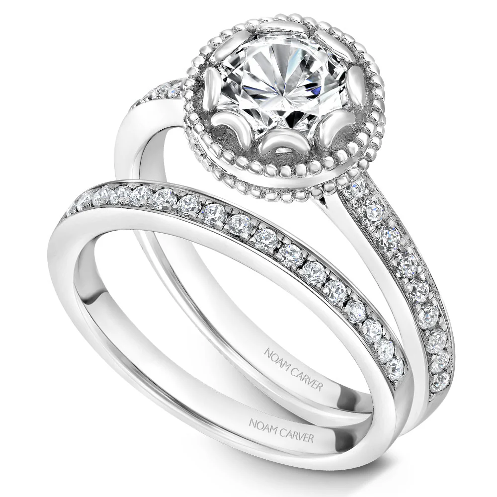 Noam Carver White Gold Milgrain Bezel Halo Engagement Ring Setting (0.20 CTW) - Image 4