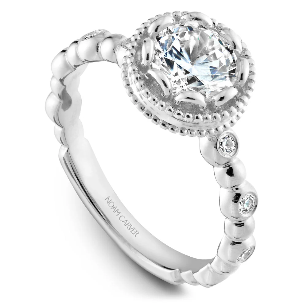 Noam Carver White Gold Milgrain Bezel Halo with Bezel Prongs Engagement Ring Setting (0.35 CTW)