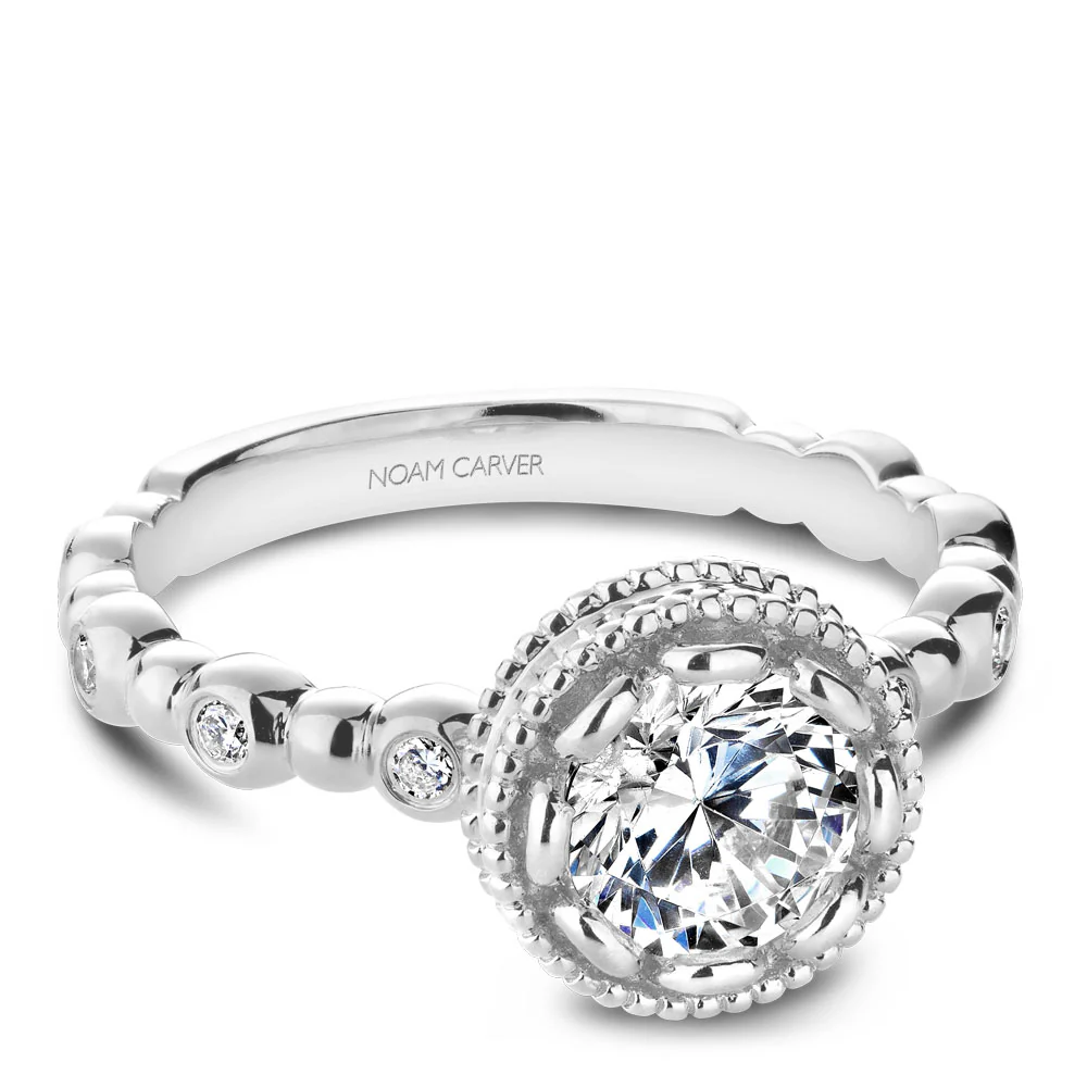 Noam Carver White Gold Milgrain Bezel Halo with Bezel Prongs Engagement Ring Setting (0.35 CTW) - Image 2