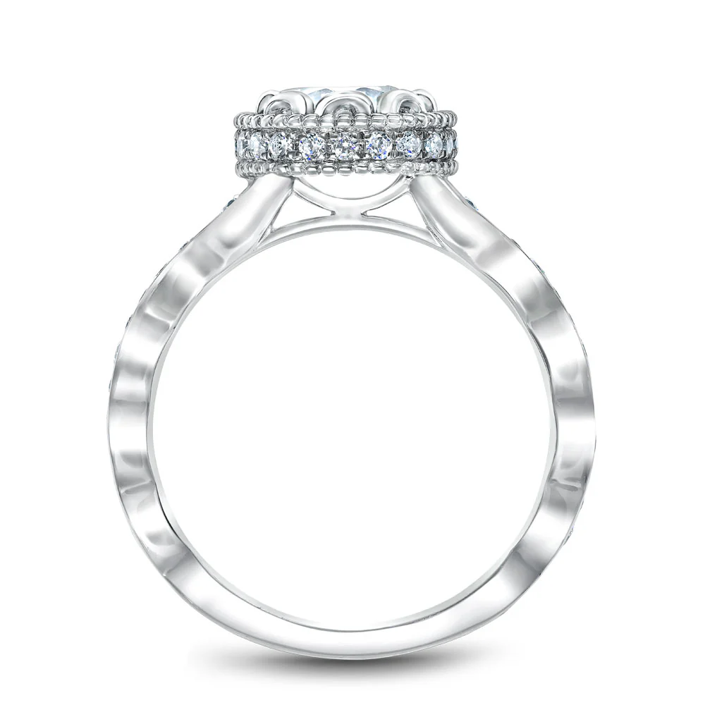 Noam Carver White Gold Milgrain Bezel Halo with Floral Shank Engagement Ring Setting (0.41 CTW) - Image 3