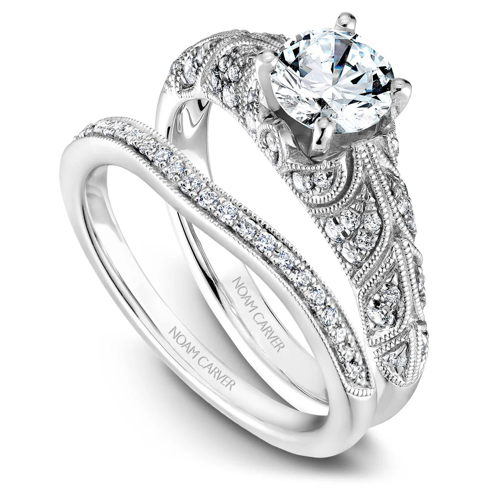 Noam Carver White Gold Milgrain Diamond Engagement Ring Setting (0.33 CTW) - Image 4