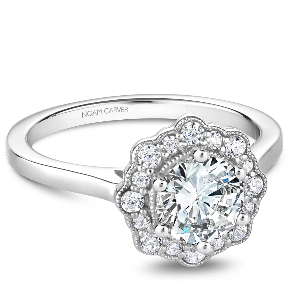 Noam Carver White Gold Milgrain Dot Halo Engagement Ring Setting  (0.26 CTW) - Image 2